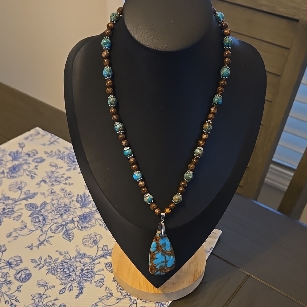 Turquoise and Brown Beaded Necklace